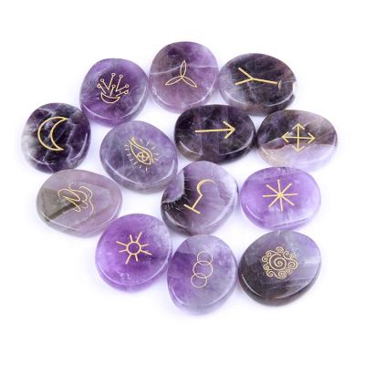 China Europe Laser Engraved Natural Amethyst Engraved Witchcraft Crystal Tarot Runes Wicca Set for sale