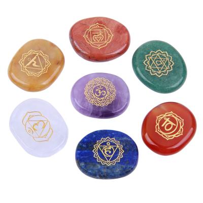 China Europe 7 Chakra Healing Engraved Natural Palm Stone Gemstone for sale