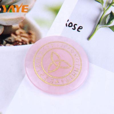 China Europe Wholesale Engraved Crystal Custom Medals Rune Stones Rose Quartz Slice for sale