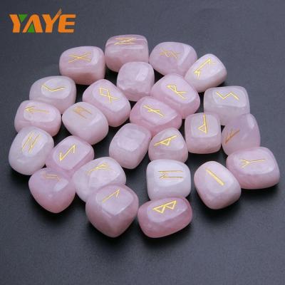 China Factory Supply Europe Rose Quartz Engraved Rune Stones Tumbled Natural For Healing for sale