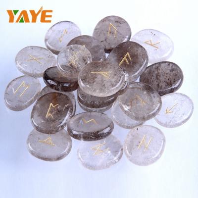 China Europe Factory Supply Natural Smoky Quartz Pocket Tumbled Stone Engraved Rune Stones For Healing for sale