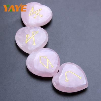 China Europe Wholesale Crystal Heart Natural Tumbled Rose Quartz Reiki Healing Loose Stone Engraved Stone for sale