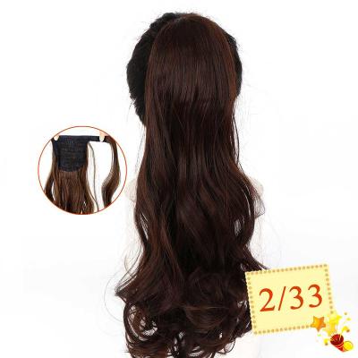 China 19 Clip Long Wavy Wrap Around Clip In Ponytail Hair Extension Synthetic Heat Resistant Natural Wave Pony Tail Fake Hair for sale