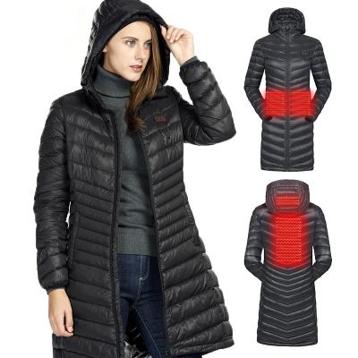 China Viable women fashion warm winter outdoor camping long down heated jacket electric passionate clothing women down duck coat for sale