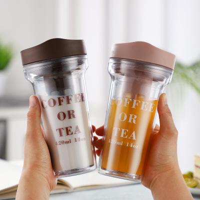 China Sustainable Food Grade Customized Coffee Cup Bpa Free Plastic Wall Water Bottle Double Tumbler With Tea Filter for sale