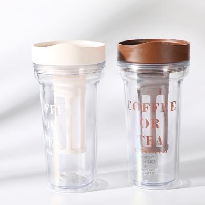 China Plastic Mug Cup Tumbler Travel Coffee Drinks Tumbler 420ml 14oz Sustainable Reusable Clear Double Wall Double Wall With Lids for sale