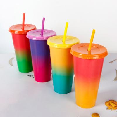 China New Classic/Postmodern Custom 710ml Color Changing Cold Drinking Souvenir Container Tumbler Cups With Straw And Bulk Lid for sale