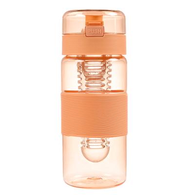 China Eco-Friendly Sustainable BPA Free TRITAN Water Fruit Infuser Bottle 21OZ Water Bottle Infuser Sports With Silicon Sleeve for sale