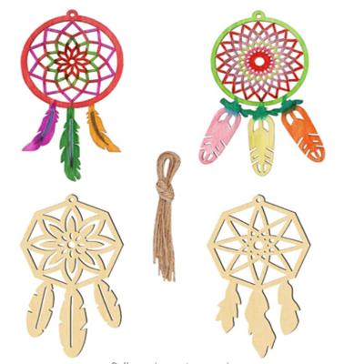 China Europe Wooden Hanging Ornaments Kits To Paint Wood For DIY Crafts Christmas Wooden Dream Catchers Kit For Kids Girls for sale