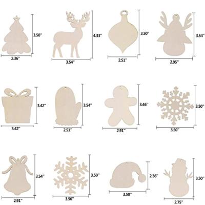 China Europe Unfinished Crafts Holiday Fun Decoration 12 Shapes Embellishments Wooden Christmas Hanging Ornaments for sale