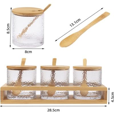 China Full set of glass canisters bamboo wooden products china wholesale bamboo wooden seasoning rack for sale