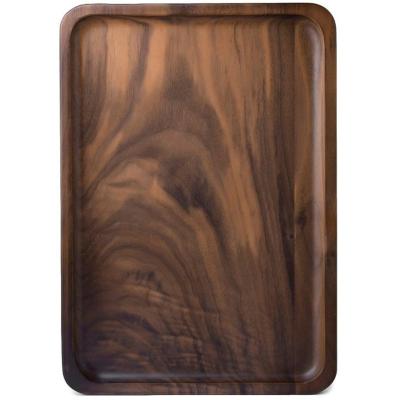 China China Wholesale Breakfast Coffee Serving Wood Tray With Handle Rectangle Black Walnut Wood Decorative Tray for sale