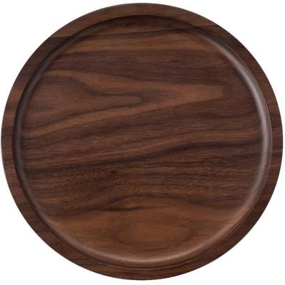 China Wholesale Home Serving Wooden Tray China Decoration Soft Surface Round Black Walnut Tea Tray for sale