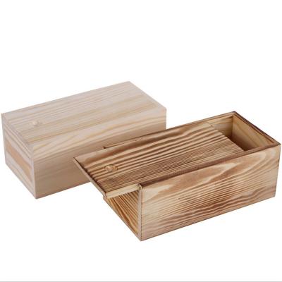 China China Square Carbonized Slide Cover Burning Solid Wood Storage Box for sale