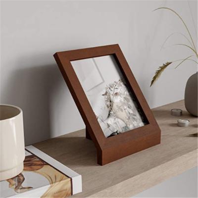 China Pine Wood Walnut Podium 12.7x17.78 cm Laid Angular Picture Frame Wooden Desk and Wall Picture Frame for sale