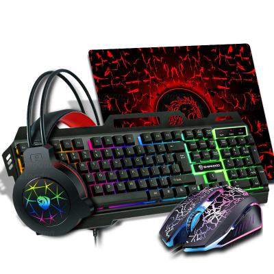 China Luminous PClaptop metal iron plate led tablet wired keyboards set mouse headset mousepad custom three four-piece gamer sets 4in1 combo for sale