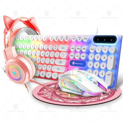 China Retro Girl Ultra Thin Border Pebble Pink Stain Luminous Keyboards Set Mouse Pad Mouse Rabbit Helmet Mousepad Three Four-Piece Set Combo for sale