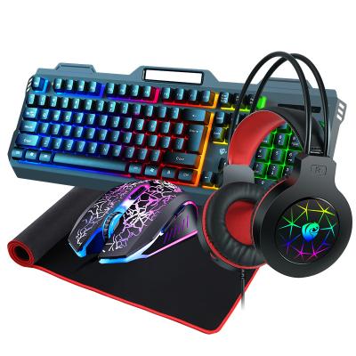 China For gaming PClaptop iron plate luminous led tablet wired keyboards set mouse headset mousepad custom three four-piece gamer sets 4in1 combo for sale