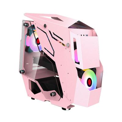 China Cool Special Shaped Black PC Game Mid Tower Side Panel Anime Computer Cases Transparent White Concise Computer Cases for sale