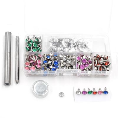 China 240PCS Metal Nickel Free Rivet+Installation Hand Tool Acrylic Diamond Studs Snaps Nails Diamond Colorful Decorative Rivets for sale