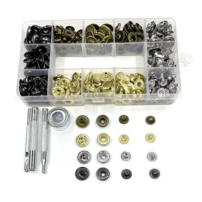 China 8/10/12.5/15mm Durable Snap Button+ Install Tools Boxed 80 Sets Silver/Bronze/Black/Gold Snaps Buttons Rivets Metal Clothing Button for sale