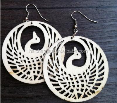 China Fashion Pavo Shape Laser Cut Wood Earrings Men'S, Unisex, Women'S for sale