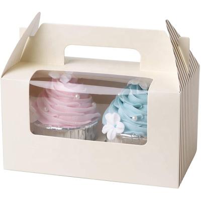 China Wholesale Clear Folding Windows 2 Pane Cupcake Wrapping Paper Cake Box With Handle for sale