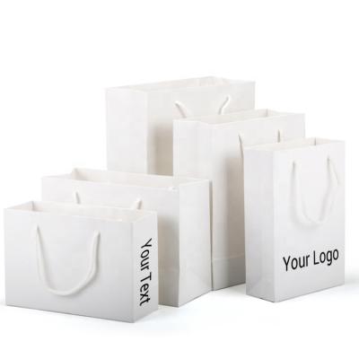 China High Quality Recycled Materials Logo White Paper Bag Multi-Sizes Eco-Friendly Recyclable Custom Corporate Clothing Shopping Bag With Cotton Handles for sale