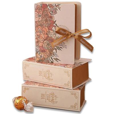 China Handmade Luxury Custom Creative Book Shaped DIY Wedding Favor Bridesmaid Sweet Candy Wrapping Paper Gift Box With Ribbon for sale