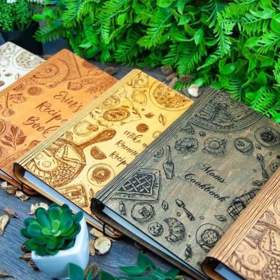 China paper & Retro Cardboard Gift Multifunctional Cookbook Holder Binding Kitchen Restaurant Bar Engraved Logo Personalized Custom Wooden Recipe Book for sale