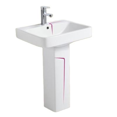 China Modern Cheap Price Bathroom Sanitary Ware Rectangular Ceramic Pedestal Wash Basin for sale