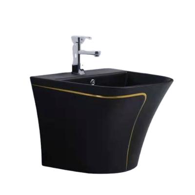 China Modern Good Standing One Piece Ceramic Thinks Pedestal Wall-hung Basin for sale