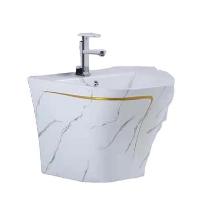 China Modern Free Standing Ceramic Square Full Wall-hung Basin For Home Restroom for sale