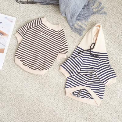 China Viable Basic Pet Striped Sweatshirt With Drawstring Adjustable Hood Striped Dog Cloth Equipment Hoodie Dog Striped Hood for sale