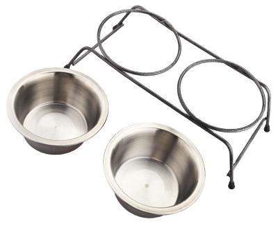 China Sustainable Manufacturer Wholesale Stainless Steel Frame Dog Raised Two Bowls for sale