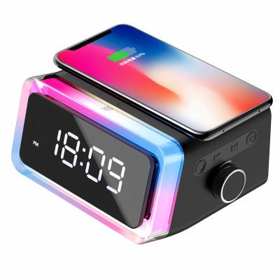 China Multifunctional Bluetooth Speaker 4 in 1 Alarm Clock Bluetooth Speaker LED Table Desk Lamp QI Phone Fast Wireless Charger for Bedside Nightstand for sale