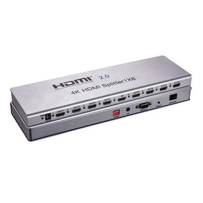 China Aluminum Alloy Case Manufacturer 8 Way HDMI Splitter 1x8 HDMI2.0 1 in 8, EDID HDCP2.2, 4K@60Hz Video Splitter for sale