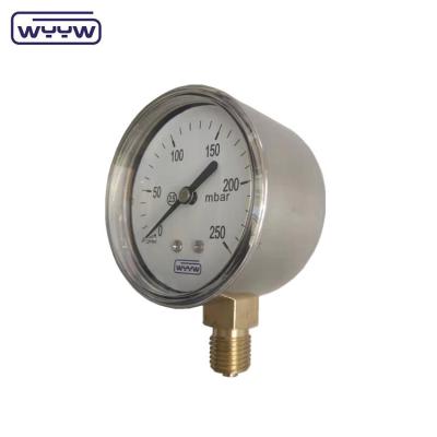 China Stainless Steel Low Pressure Manometer Mbar Bellows 63mm 0-6 Kpa Pressure Gauge for sale