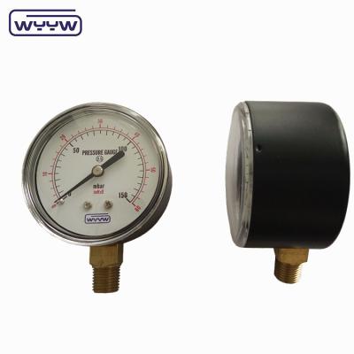 China 90mbar Capsule Pressure Gauge Black Steel Low 60mm Bellow Type Manometer for sale