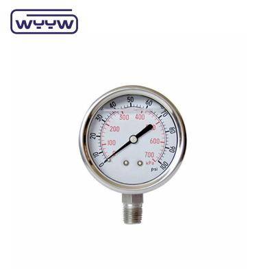 China Silicone / Glycerine Liquid Filled Pressure Gauge 0-600bar Aseismic for sale