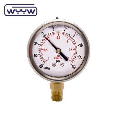 China 2.5 Inches Dial Size Vacuum Measurement Instrument For Pressure Range Of 30inHG Vacuum Through 15000psi for sale