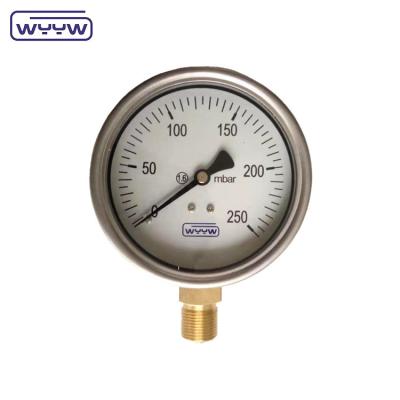 China Aluminum Black Pointer Capsule Pressure Gauge Brass Or Stainless Steel Material 1/4 And 1/2 Connection Sizes for sale