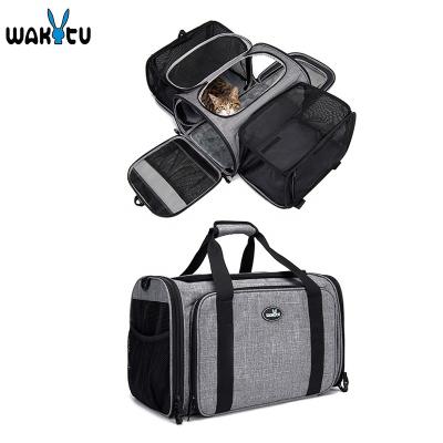 China WAKYTU C37 Viable Airline Approved Custom Logo Design Waterproof Breathable Portable Expandable Pet Carrier Bag For Small Cats And Dogs for sale