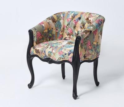 China Elegant black oak  Wood Frame French Style Chair Crazy birds Fabric Antique Armchair Accent chair for sale