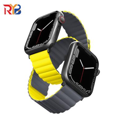 China Rubber & New Upgraded Reversible Magnet RYB Connector Silicone Strap Magnetic Band For Apple Watch Se 6 5 Series 7 for sale