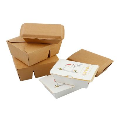 China Disposable Biodegradable Kraft Paper Folding Lunch Box Disposable Food Container Take Out Packaging Boxes for sale