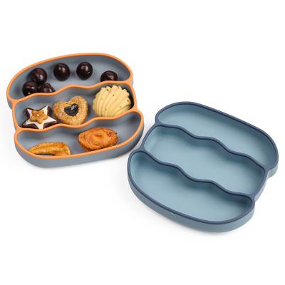 China BPA Free Eversoul RTS Bpa Free  Silicone Baby Products Cute Safe Suction Separated Bread Non-Toxic Silicone Kids Feeding Plate for sale