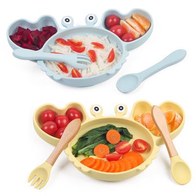 China BPA Free Eversoul New Arrive Food Grade Baby Supplies Silicone Products Kids Plates Cute Crab Animal Shape Plate for sale