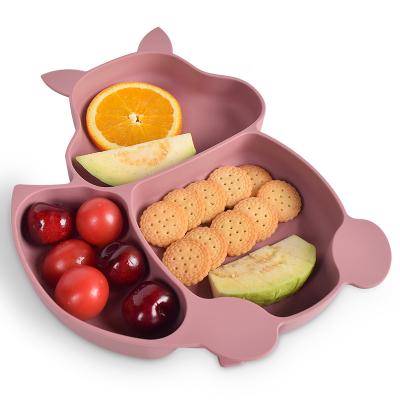 China BPA Free Eversoul Best Hot Sale Silicone Baby Products Feeding Products Silicone Squirrel Suction Plate  Kids Plate for sale