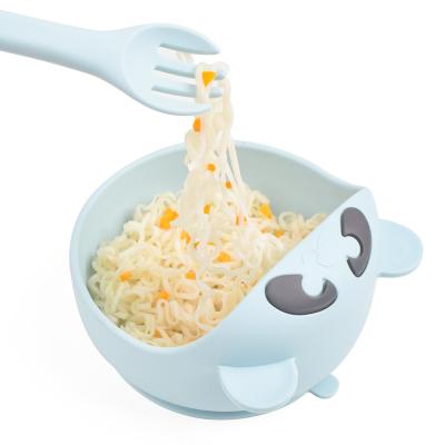 China BPA Free Eversoul Bpa Free 100% Food Grade Platinum Silicone Baby Dining Tools Cartoon Suction Bear Bowl Silicone Baby Bowl And Spoon Set for sale